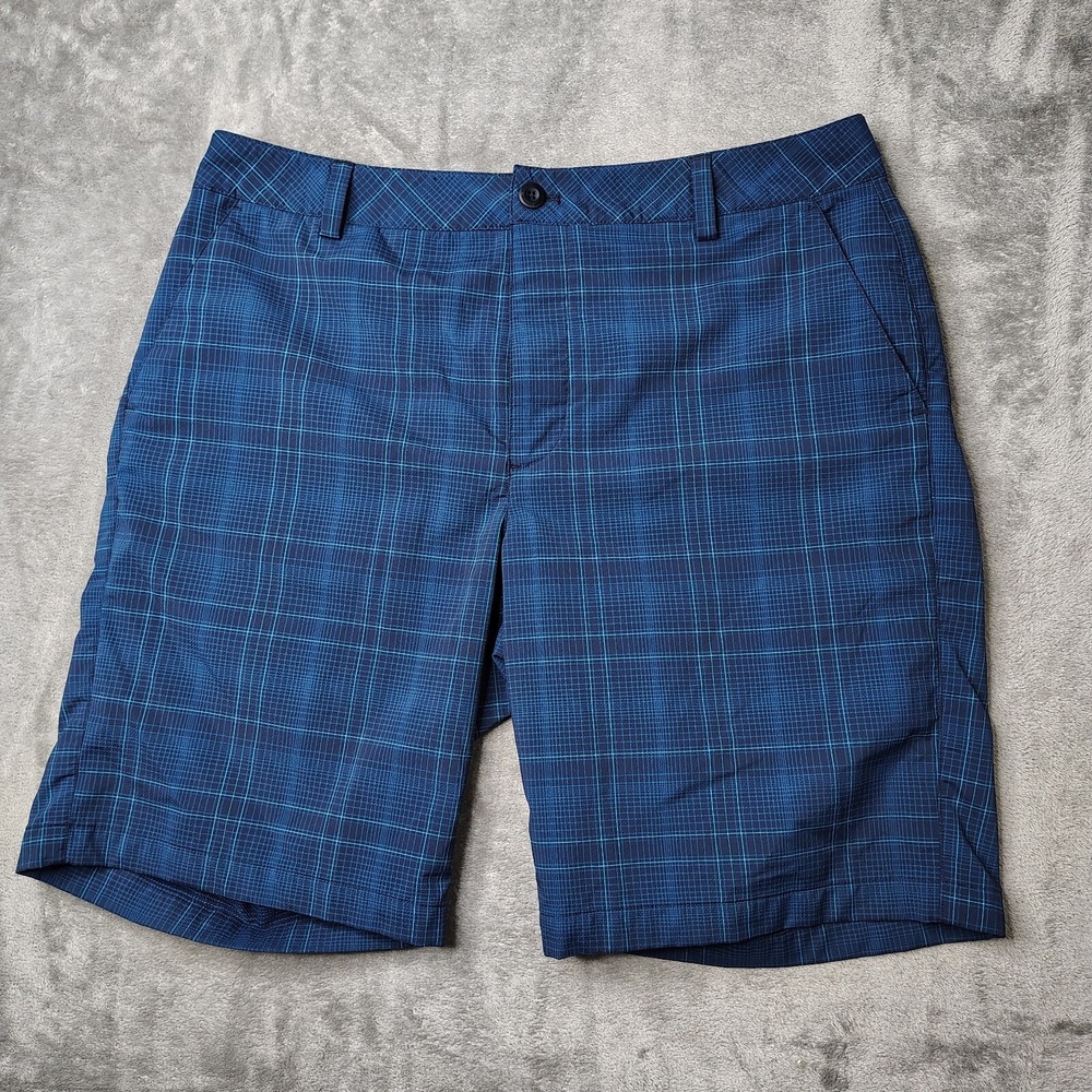 Under Armour Golf Performance Shorts Mens 34 Blue Plaid Flat‎ Front Lightweight